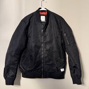 H&M Men's Black Bomber Style Jacket with Orange Lining in Size Medium